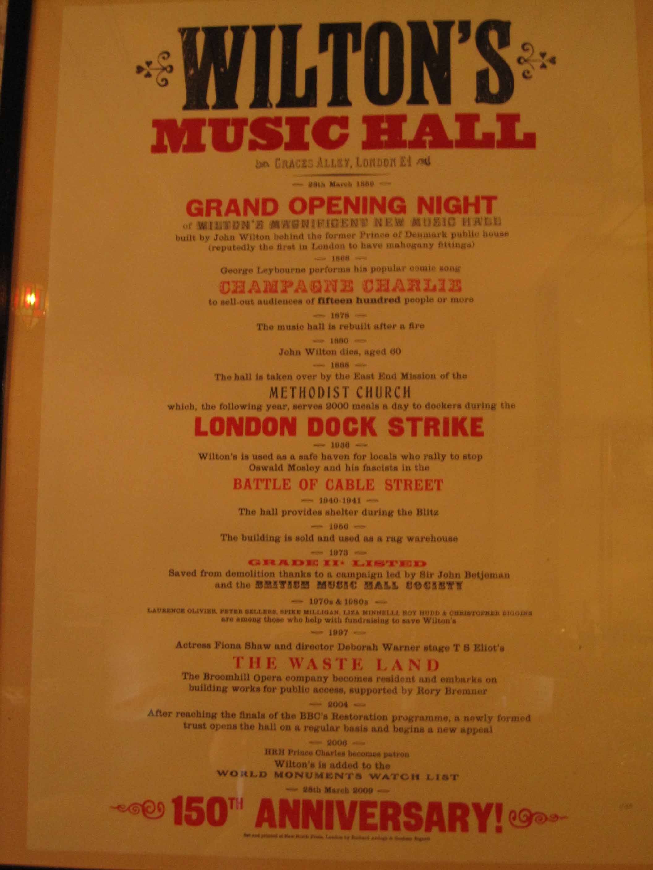 Wilton's music hall flyer
